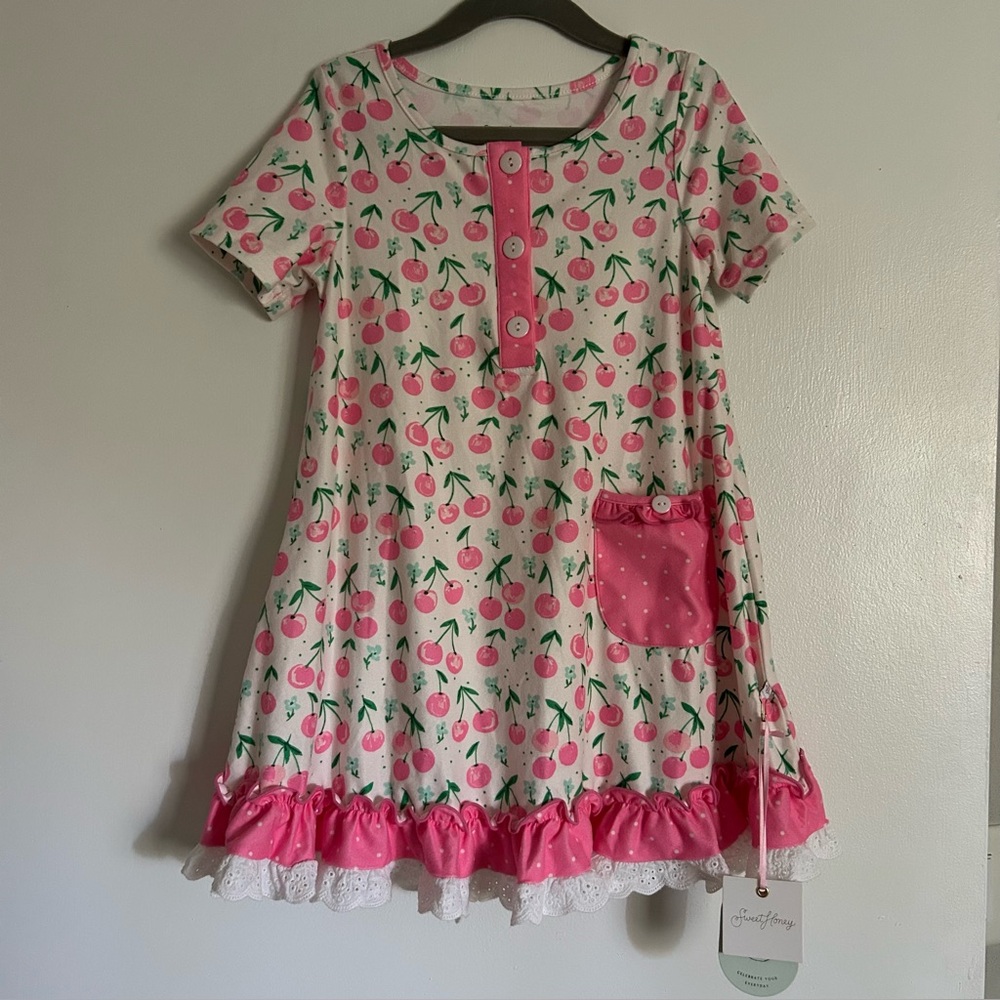 Sweet Honey NWT Cherry Print Pink and White Dress | 5T